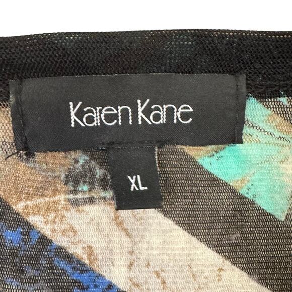 Karen Kane Sheer Mesh Long Sleeve Y2K Slim Paisley Scoop Neck Top XL - Picture 3 of 4